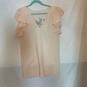 Zara Peach Midi Dress with Ruffle Sleeves